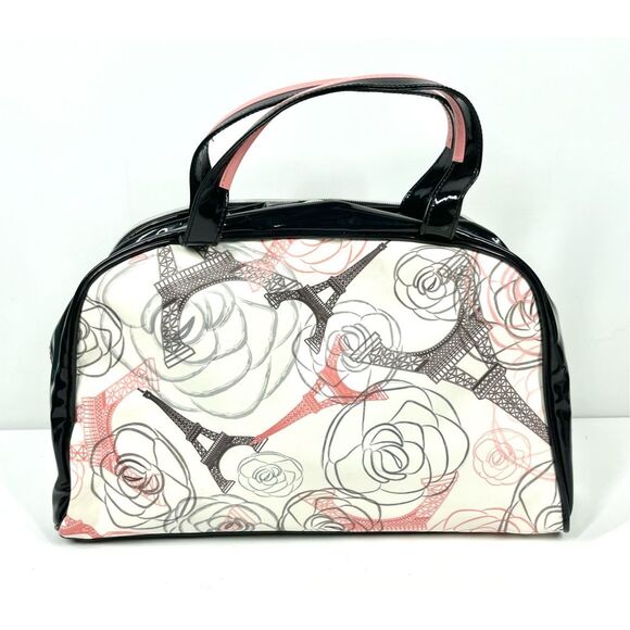 Lancôme Floral Eiffel Tower Paris Makeup Carrying Case Double Zip Around Handle - Picture 1 of 8